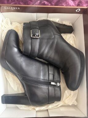 Franco Sarto Black Leather Buckle Ankle Boots